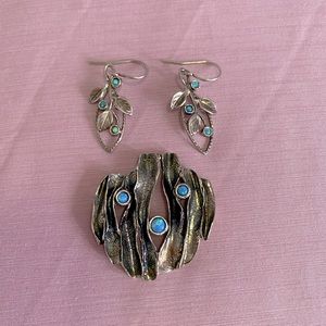 Blue Opal Earring and Pendant Sterling Silver 925